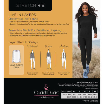 Cuddl Duds Womens Stretch Rib Crew Neck Long Sleeve Thermal Shirt
