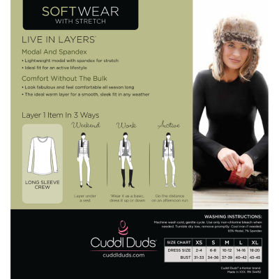 Cuddl Duds Womens Softwear-Tall Crew Neck Long Sleeve Thermal Shirt
