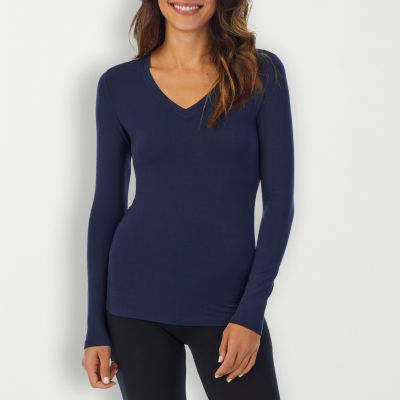 Cuddl Duds Womens Softwear V-Neck-Tall V Neck Long Sleeve Thermal Shirt