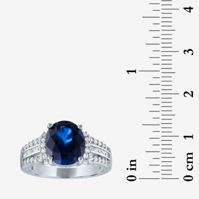 Womens Lab Created Blue Sapphire Sterling Silver Side Stone Cocktail Ring