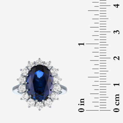 Womens Lab Created Blue Sapphire Sterling Silver Halo Cocktail Ring