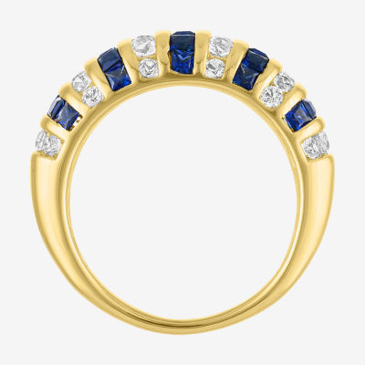 Womens Lab Created Blue Sapphire 14K Gold Over Silver Cocktail Ring