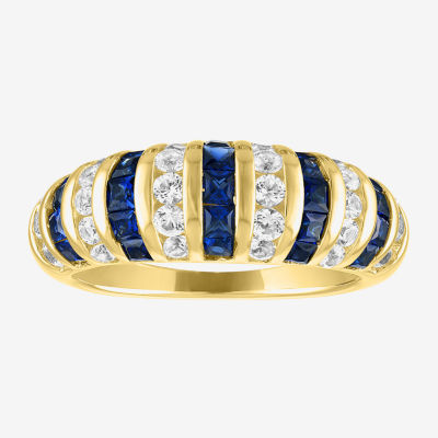 Womens Lab Created Blue Sapphire 14K Gold Over Silver Cocktail Ring