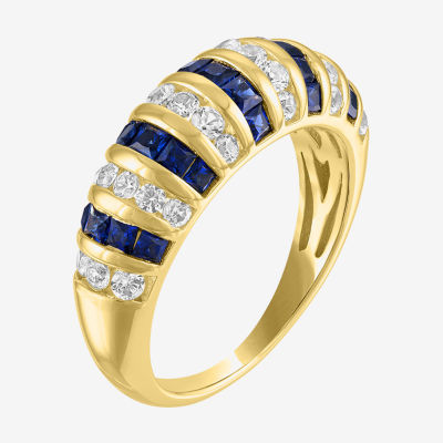 Womens Lab Created Blue Sapphire 14K Gold Over Silver Cocktail Ring