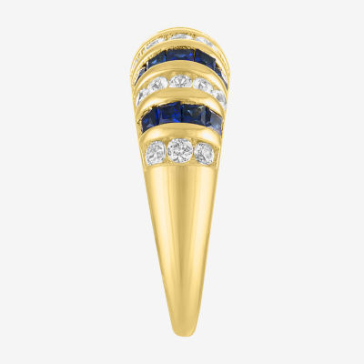 Womens Lab Created Blue Sapphire 14K Gold Over Silver Cocktail Ring