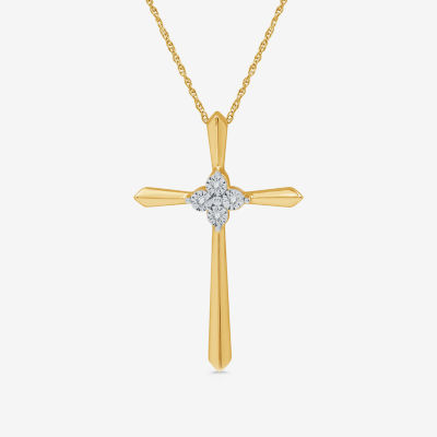 Yes Womens Diamond Accent Natural Diamond Sterling Silver Cross 18 Inch Pendant Necklaces