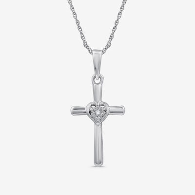 Yes Womens Diamond Accent Natural White Diamond Sterling Silver Cross 18 Inch Pendant Necklace