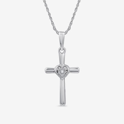 Yes, Please! Womens Diamond Accent Natural White Diamond Sterling Silver Cross Pendant Necklace