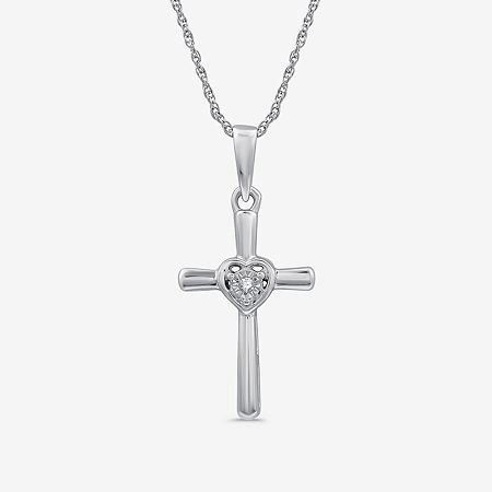 Yes, Please! Womens Diamond Accent Natural White Diamond Sterling Silver Cross Pendant Necklace, One Size