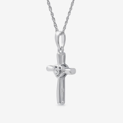 Yes Womens Diamond Accent Natural White Diamond Sterling Silver Cross 18 Inch Pendant Necklace