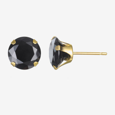 Black Cubic Zirconia 14K Gold 8mm Round Stud Earrings