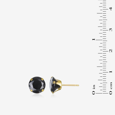 Black Cubic Zirconia 14K Gold 8mm Round Stud Earrings
