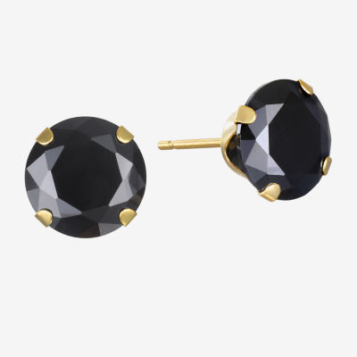 Black Cubic Zirconia 14K Gold 8mm Round Stud Earrings