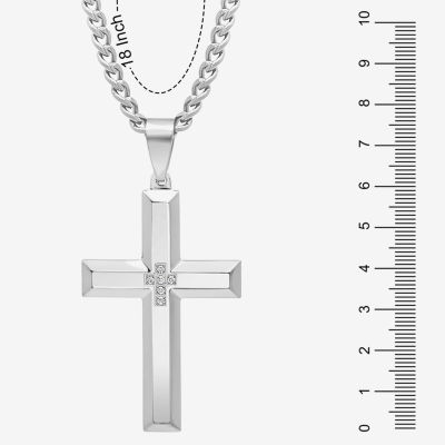 Mens 1/10 CT. T.W. Natural White Diamond Stainless Steel Cross 2-pc. Jewelry Set
