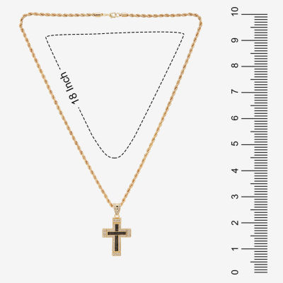 Mens Multi Color Cubic Zirconia Stainless Steel Cross Pendant Necklaces