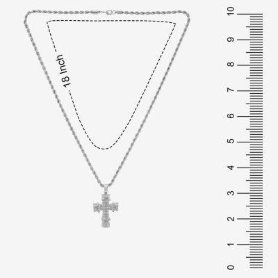 Mens Cubic Zirconia Stainless Steel Cross Pendant Necklace