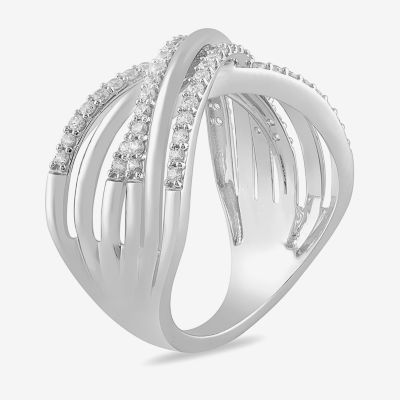 Womens 1/2 CT. T.W. Lab Grown White Diamond Sterling Silver Crossover Band