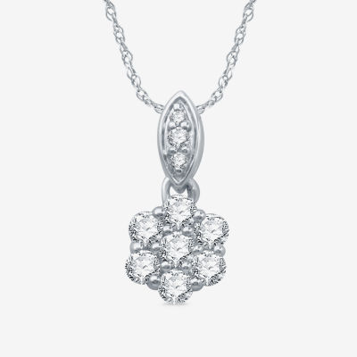 Diamond Blossom Womens 1/4 CT. T.W. Lab Grown White Diamond Sterling Silver Flower Pendant Necklace