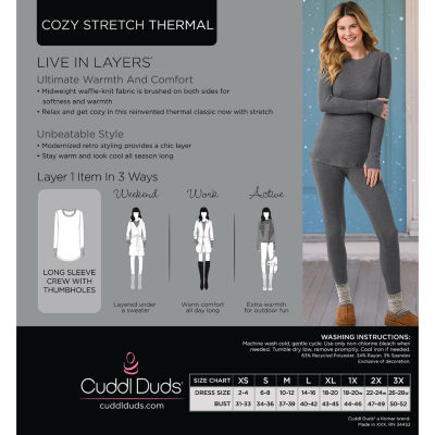 Cuddl Duds Womens Cozy Stretch Crew Neck Long Sleeve Thermal Shirt