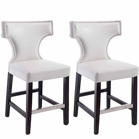 Kings Metal Studded Bonded Leather Counter Height Bar Stool, One Size, White