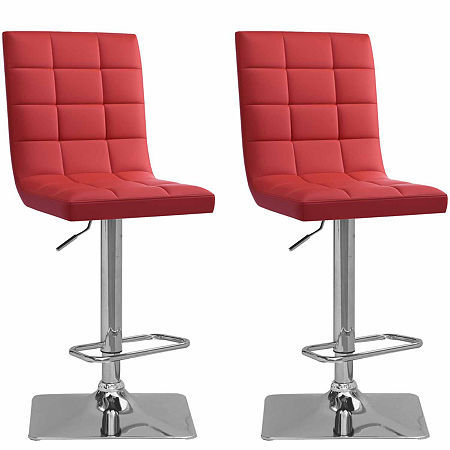 Bonded Leather And Chrome Adjustable Bar Stool-Set Of 2, One Size, Red