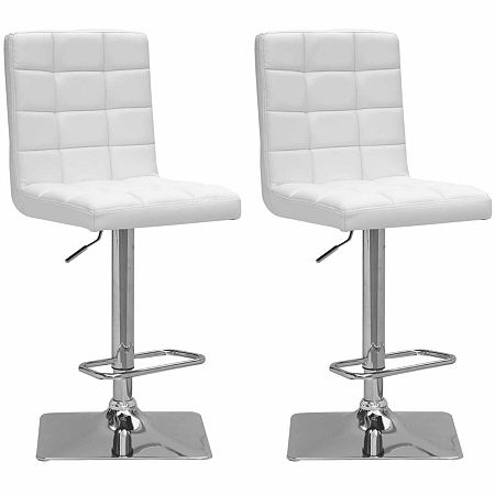 Bonded Leather And Chrome Adjustable Bar Stool-Set Of 2, One Size, White