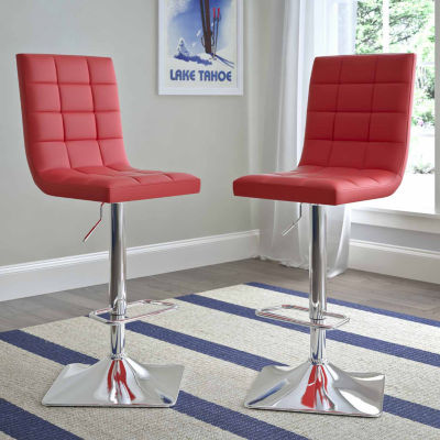 Bonded Leather and Chrome Adjustable Bar Stool-Set of 2