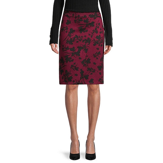 Liz Claiborne Wrap Ponte Womens Pencil Skirt, Color: Burgundy Floral -  JCPenney
