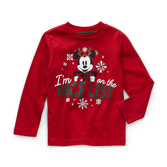 Okie Dokie Toddler Boys Mickey Mouse Crew Neck Long Sleeve T-Shirt