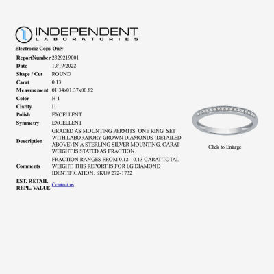 I Said Yes (H-I / I1) 1/10 CT. T.W. Lab Grown White Diamond Sterling Silver Band