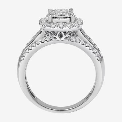 (I / SI2) Womens 1 CT. T.W. Lab Grown White Diamond 10K or 14K Gold Cushion Side Stone Halo Engagement Ring