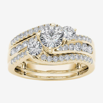 Love Lives Forever Womens /4 CT. T.W. Natural White Diamond 14K Gold Round 3-Stone Bypass Bridal Set