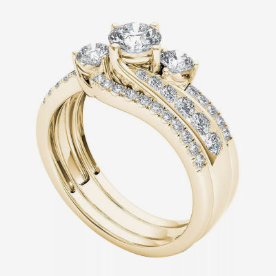 Love Lives Forever Womens /4 CT. T.W. Natural White Diamond 14K Gold Round 3-Stone Bypass Bridal Set