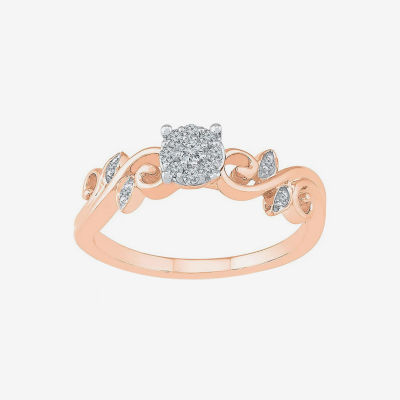 Promise My Love Womens Diamond Accent Natural White 10K Rose Gold Round Halo Ring