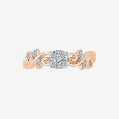 Promise My Love Womens Diamond Accent Mined White 10K Rose Gold Round Halo Ring