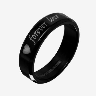 Mens Black Stainless Steel "Forever Love" Inscribed Wedding Band