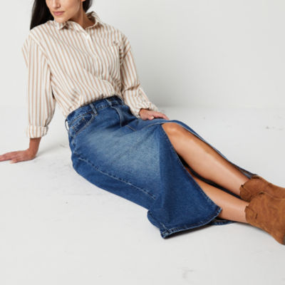 a.n.a Womens High Rise Long Denim Skirt