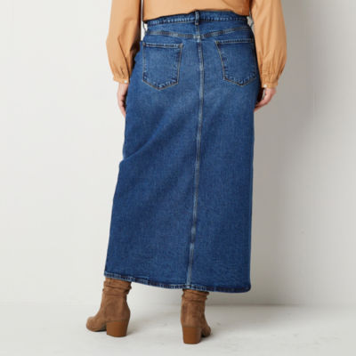 a.n.a Womens High Rise Long Denim Skirt-Plus