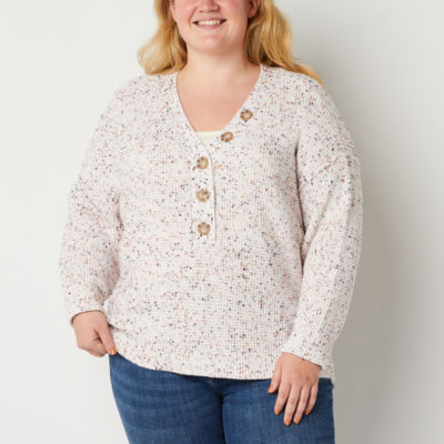 a.n.a Plus Womens Y Neck Long Sleeve Pullover Sweater - JCPenney