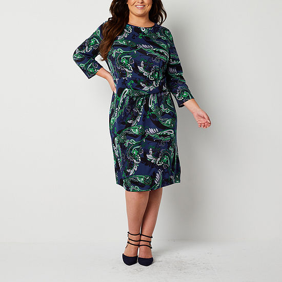 Liz Claiborne Plus 3/4 Sleeve Midi Sheath Dress
