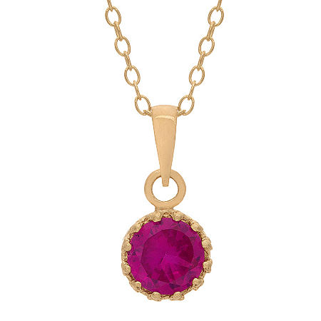 Lab-Created Ruby 14K Gold Over Silver Pendant Necklace, One Size, Red