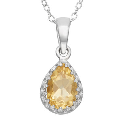 Genuine Citrine Sterling Silver Pendant Necklace