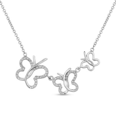 DiamonArt® Womens Cubic Zirconia Butterfly Sterling Silver Pendant Necklace