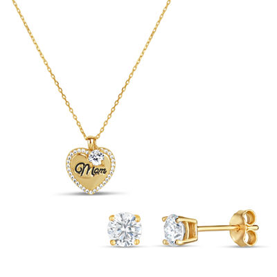 Womens 2 CT. T.W. Cubic Zirconia 18K Gold Over Silver Heart 2-pc. Jewelry Set