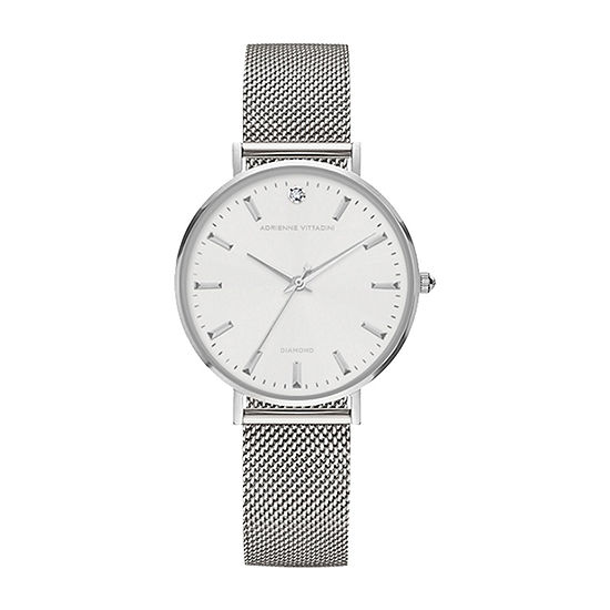 Adrienne Vittadini   Diamond Dial Womens Silver Tone Bracelet Watch 12965s-42-B28