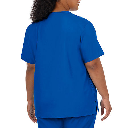 Fundamentals By White Swan 14700 2-Pocket Womens Plus V Neck Short Sleeve Scrub Top, Xx-large, Blue