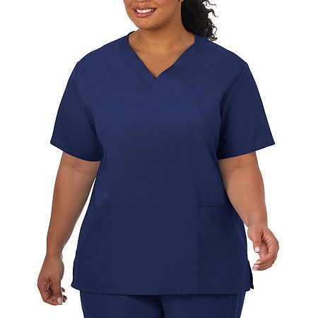 Fundamentals By White Swan 14700 2-Pocket Womens Plus V Neck Short Sleeve Scrub Top, 4x-large, Blue