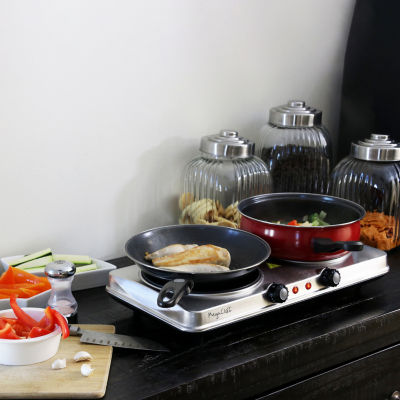 MegaChef Portable 2-Burner Sleek Steel Hot Plate With Temperature