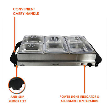 Megachef Electric Warming Tray with Adjustable Temperature Control, 24 in,  Silver, Black