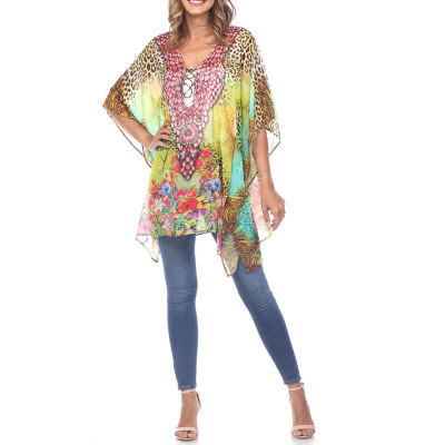 White Mark Womens Split Tie Neck 3/4 Sleeve Tunic Top JCPenney